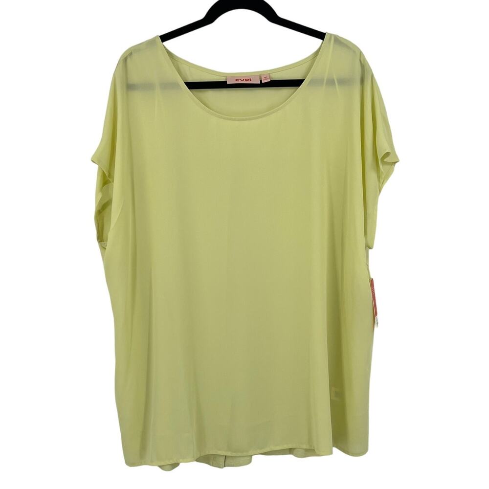 EVRI Short Sleeve Blouse Sheer Light Weight Scoop Neckline Women's 1XL NWT‎